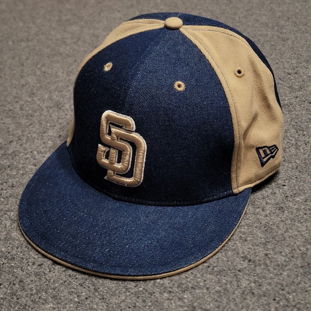 San Diego Padres Hat Baseball Cap Mens 7 3/4 Sand Blue 59fifty Fitted Throwback
